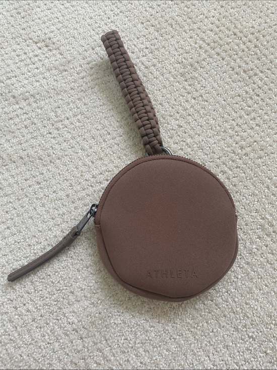 Athleta Handbags - Athleta Chocolate Brown Round Wristlet Pouch with Braided Strap